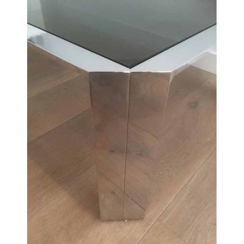 Beautiful Octagonal Coffee Table in Chrome with Black Glass Top. Circa 1970