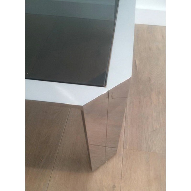 Beautiful Octagonal Coffee Table in Chrome with Black Glass Top. Circa 1970