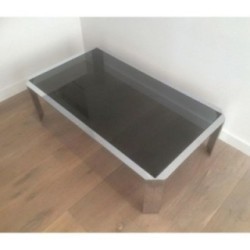 Beautiful Octagonal Coffee Table in Chrome with Black Glass Top. Circa 1970