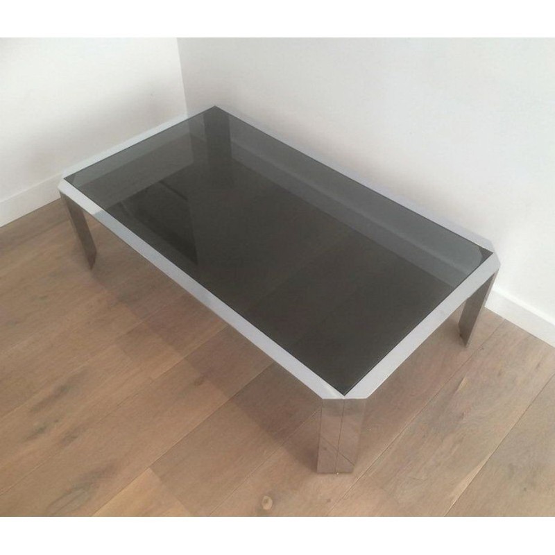 Beautiful Octagonal Coffee Table in Chrome with Black Glass Top. Circa 1970