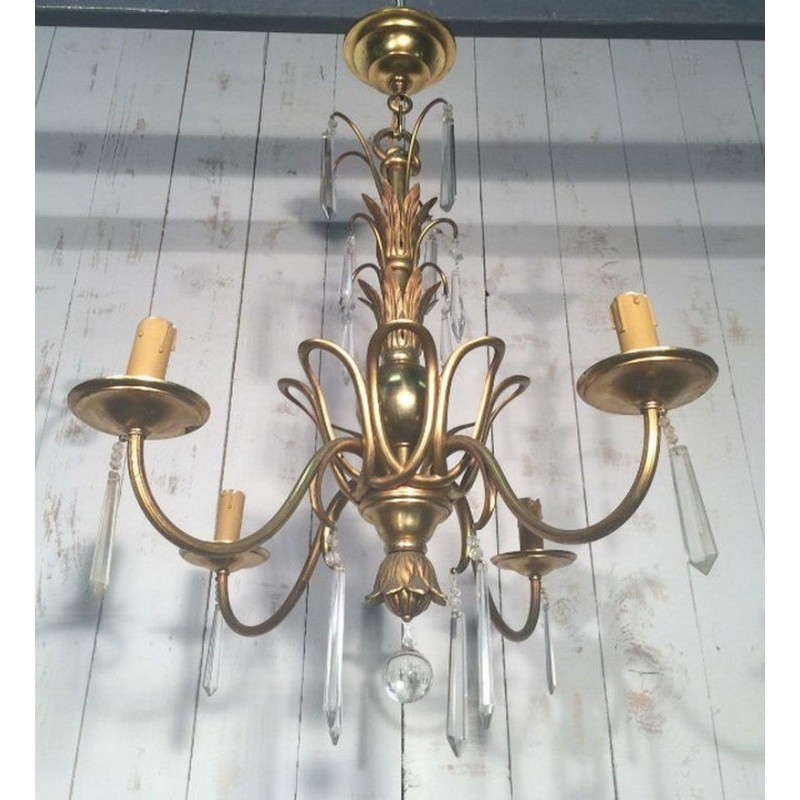 Bronze and Crystal Chandelier in the Manner of Maison Baguès. Circa 1940
