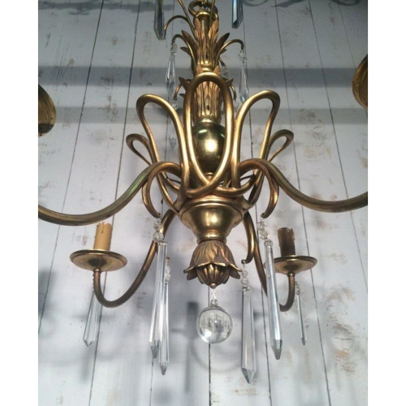 Bronze and Crystal Chandelier in the Manner of Maison Baguès. Circa 1940