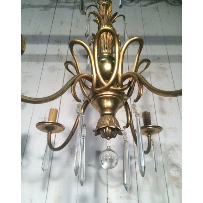 Bronze and Crystal Chandelier in the Manner of Maison Baguès. Circa 1940