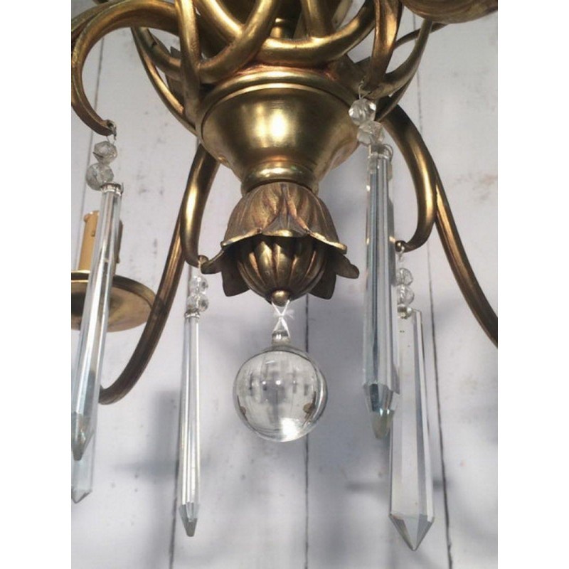 Bronze and Crystal Chandelier in the Manner of Maison Baguès. Circa 1940