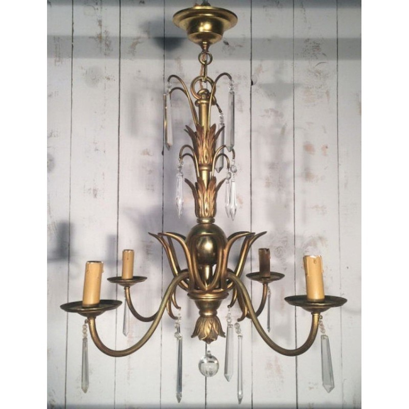Bronze and Crystal Chandelier in the Manner of Maison Baguès. Circa 1940