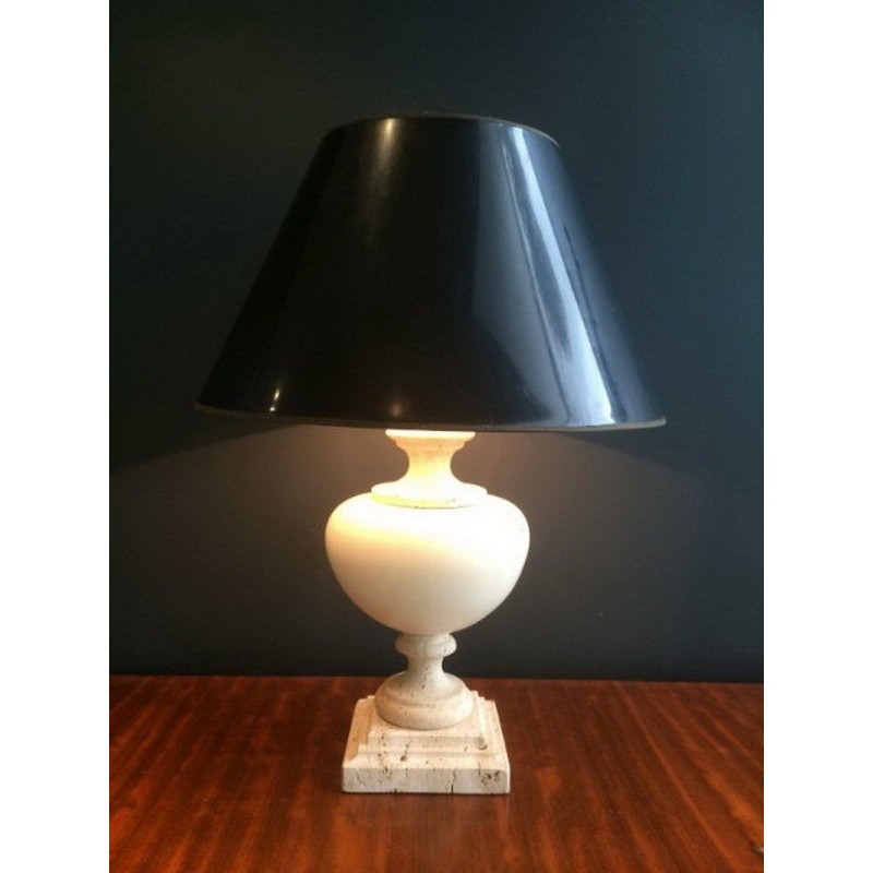 Ceramic Lamp on Travertine Base. Circa 1960