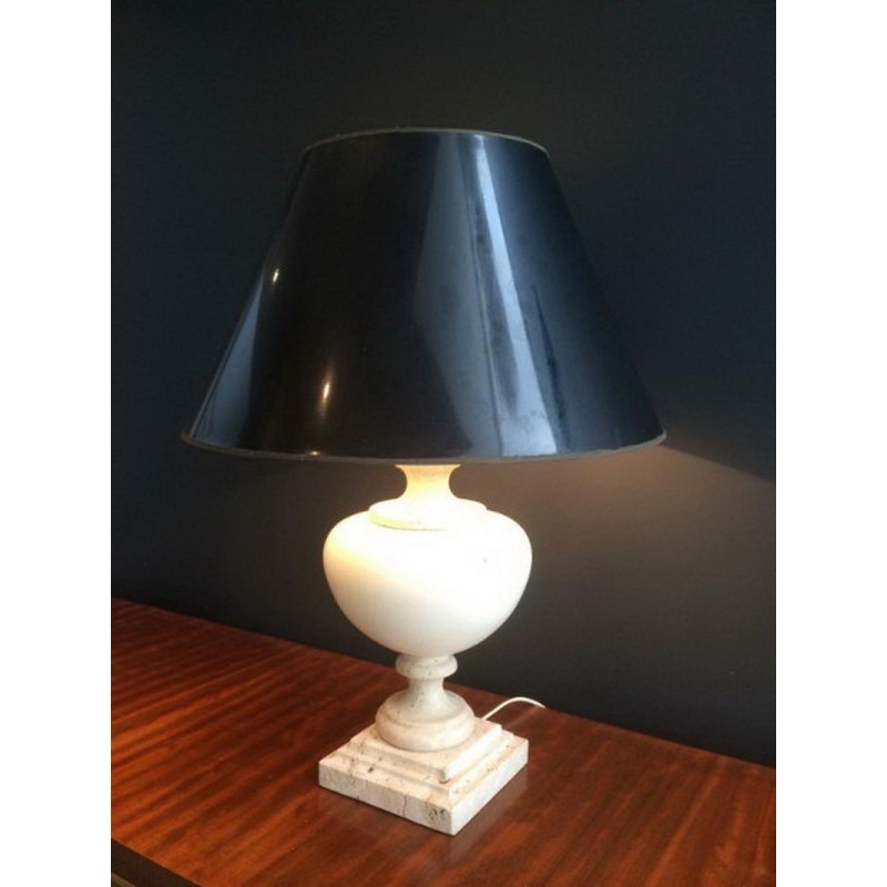 Ceramic Lamp on Travertine Base. Circa 1960
