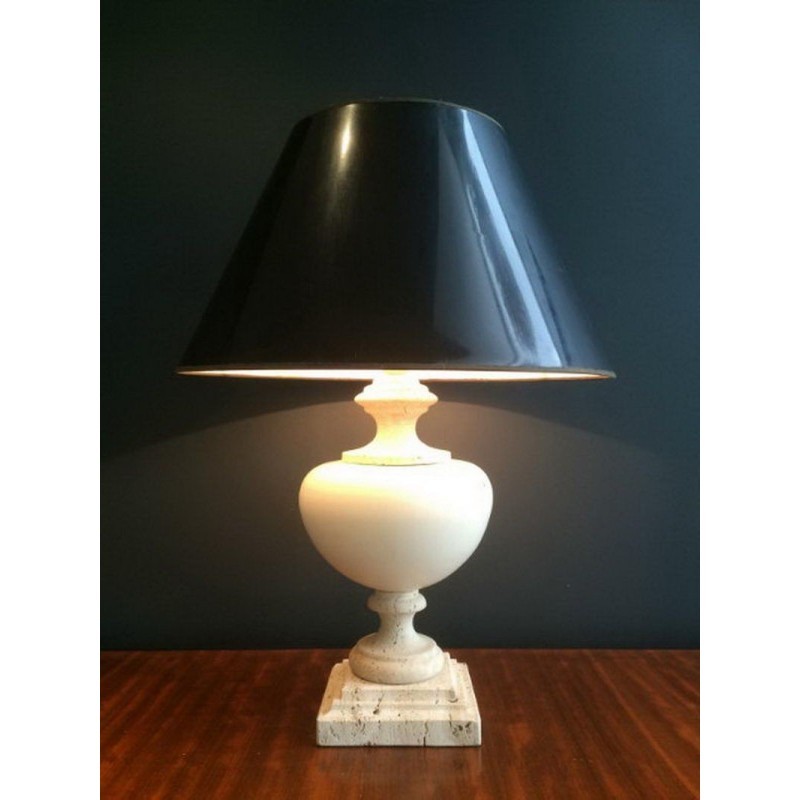 Ceramic Lamp on Travertine Base. Circa 1960