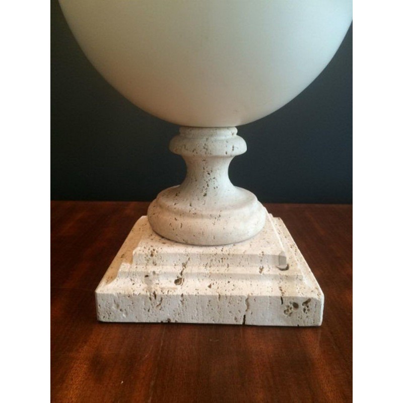 Ceramic Lamp on Travertine Base. Circa 1960