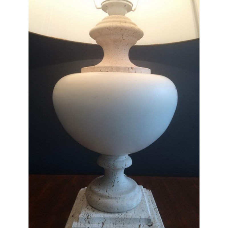 Ceramic Lamp on Travertine Base. Circa 1960