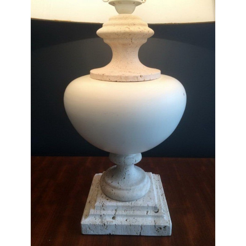 Ceramic Lamp on Travertine Base. Circa 1960