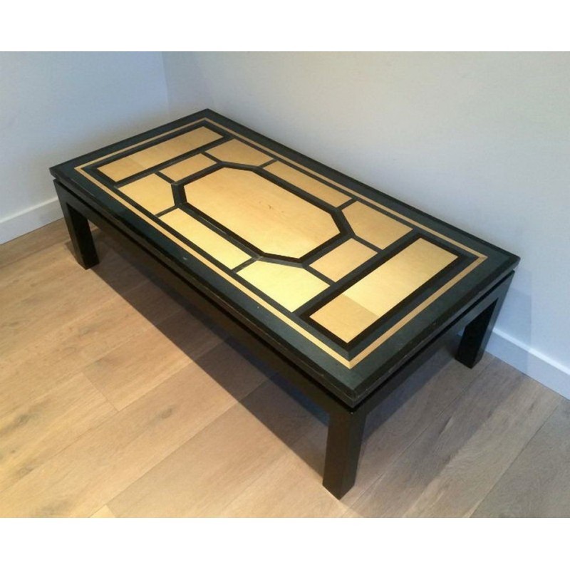 Fine Coffee Table Lacquered in Black, Eggshell and Blue. Circa 1960