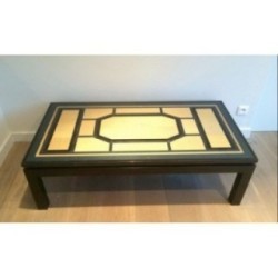 Fine Coffee Table Lacquered in Black, Eggshell and Blue. Circa 1960