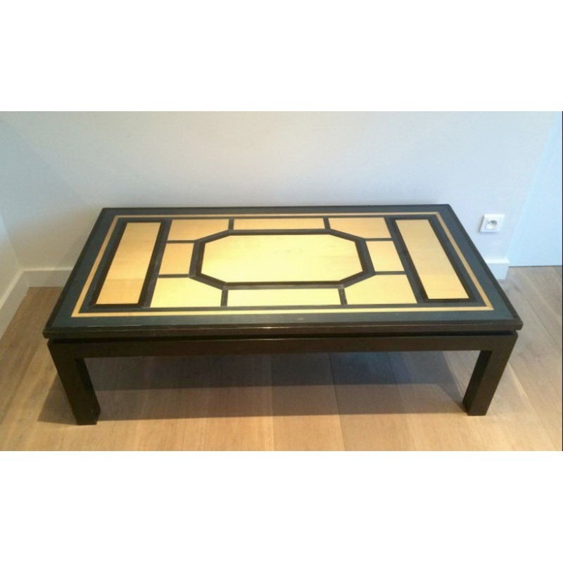 Fine Coffee Table Lacquered in Black, Eggshell and Blue. Circa 1960