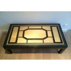 Fine Coffee Table Lacquered in Black, Eggshell and Blue. Circa 1960