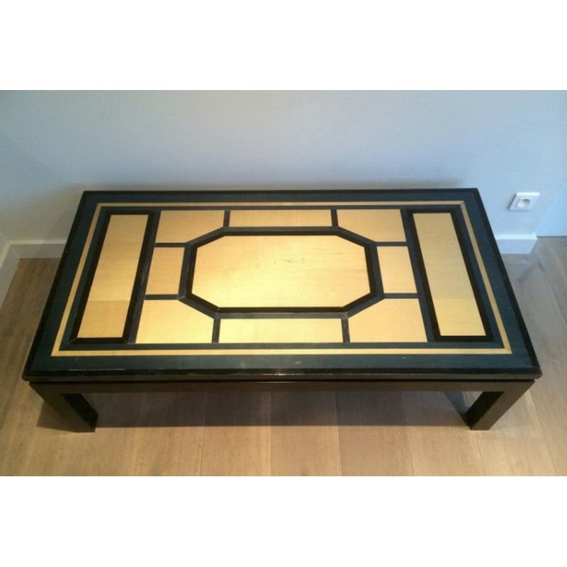 Fine Coffee Table Lacquered in Black, Eggshell and Blue. Circa 1960