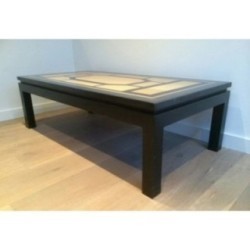 Fine Coffee Table Lacquered in Black, Eggshell and Blue. Circa 1960