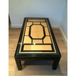 Fine Coffee Table Lacquered in Black, Eggshell and Blue. Circa 1960