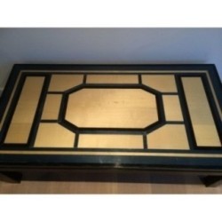 Fine Coffee Table Lacquered in Black, Eggshell and Blue. Circa 1960