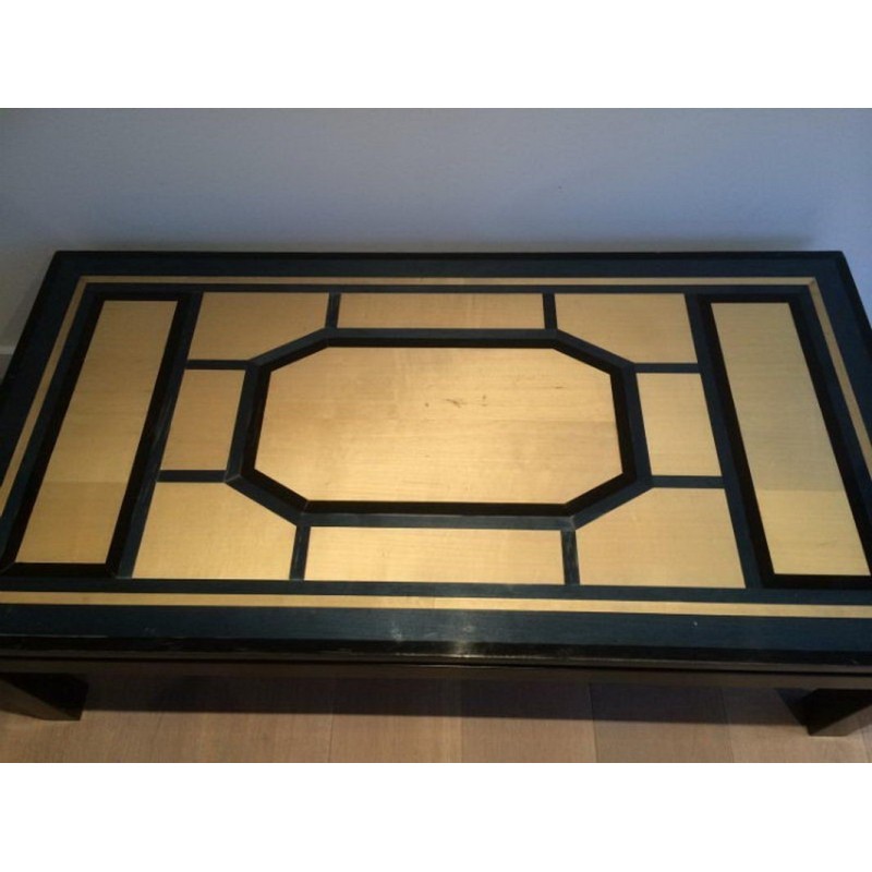 Fine Coffee Table Lacquered in Black, Eggshell and Blue. Circa 1960