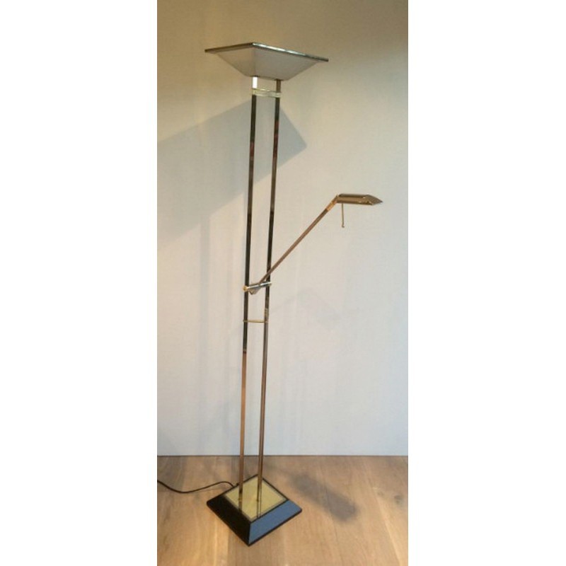 Floor Lamp with Gunmetal Patina and Brass. Circa 1970
