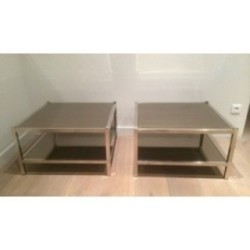 Pair of Large End Tables in Chrome and Bronze Mirrors. Circa 1970