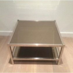 Pair of Large End Tables in Chrome and Bronze Mirrors. Circa 1970