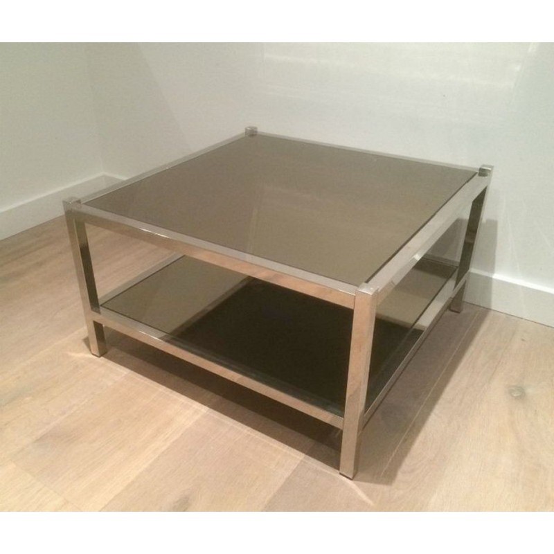 Pair of Large End Tables in Chrome and Bronze Mirrors. Circa 1970