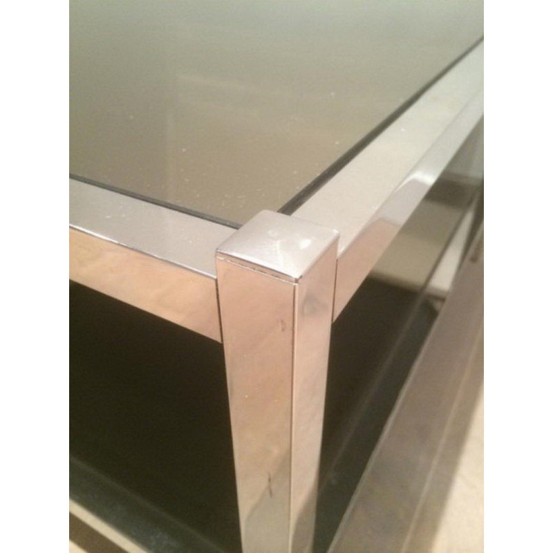 Pair of Large End Tables in Chrome and Bronze Mirrors. Circa 1970