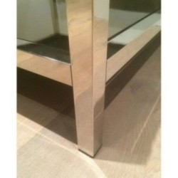 Pair of Large End Tables in Chrome and Bronze Mirrors. Circa 1970