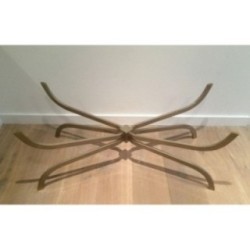 Coffee Table in Brushed Steel with Smoked Glass Top by Maison Charles. Circa 1960