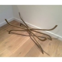 Coffee Table in Brushed Steel with Smoked Glass Top by Maison Charles. Circa 1960