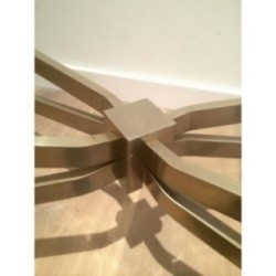 Coffee Table in Brushed Steel with Smoked Glass Top by Maison Charles. Circa 1960