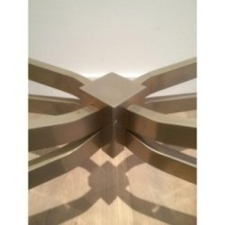 Coffee Table in Brushed Steel with Smoked Glass Top by Maison Charles. Circa 1960