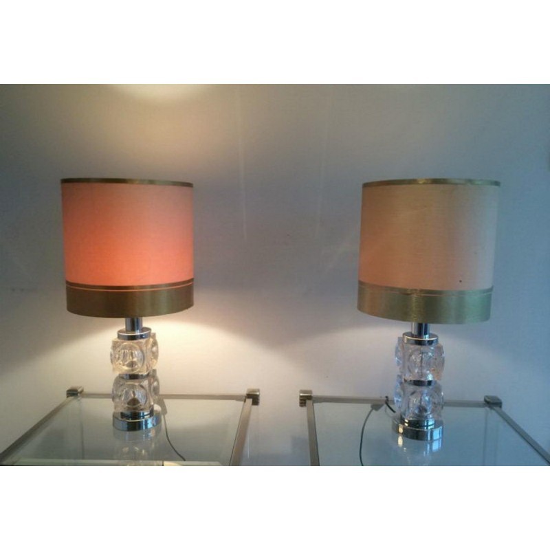 Pair of Glass and Chrome Lamps. Circa 1970
