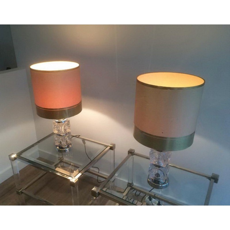 Pair of Glass and Chrome Lamps. Circa 1970