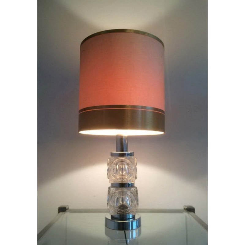 Pair of Glass and Chrome Lamps. Circa 1970