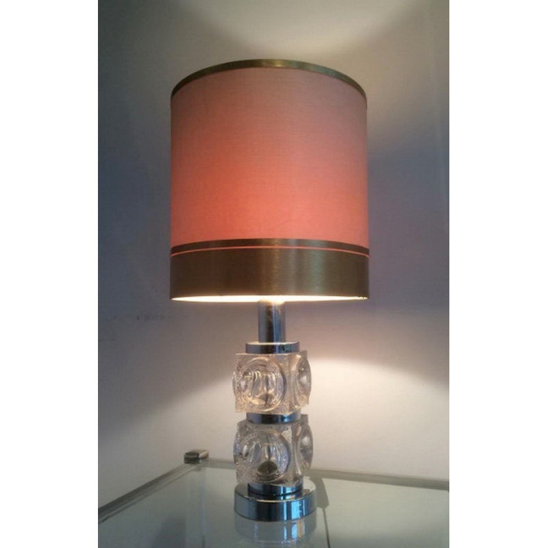 Pair of Glass and Chrome Lamps. Circa 1970