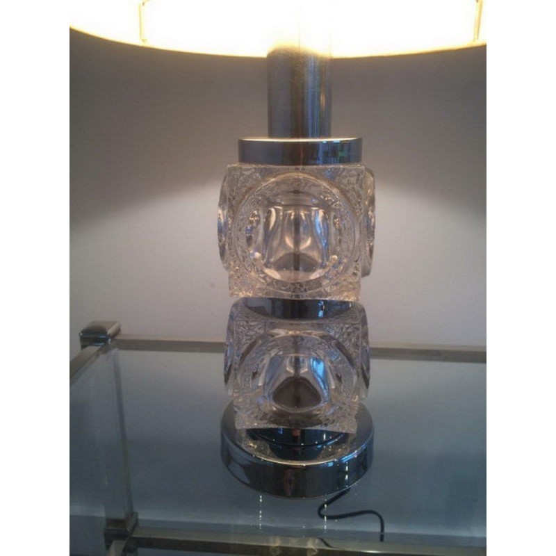 Pair of Glass and Chrome Lamps. Circa 1970