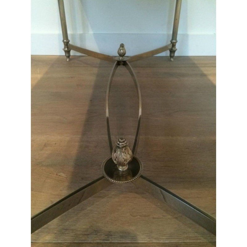 Silvered Coffee Table with Black Lacquered Glass in the Style of Maison Jansen. Circa 1940