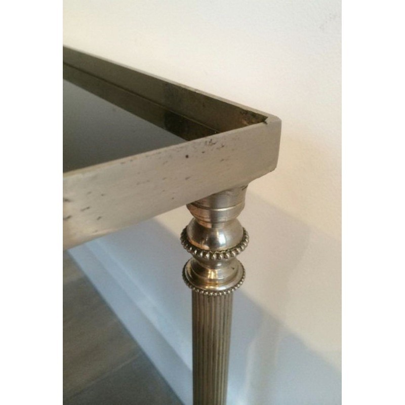 Silvered Coffee Table with Black Lacquered Glass in the Style of Maison Jansen. Circa 1940