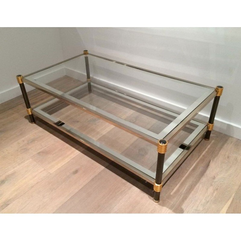 Coffee Table with Gun-Metal Patina and Gilt Metal. Circa 1970