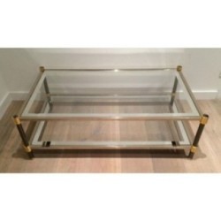 Coffee Table with Gun-Metal Patina and Gilt Metal. Circa 1970