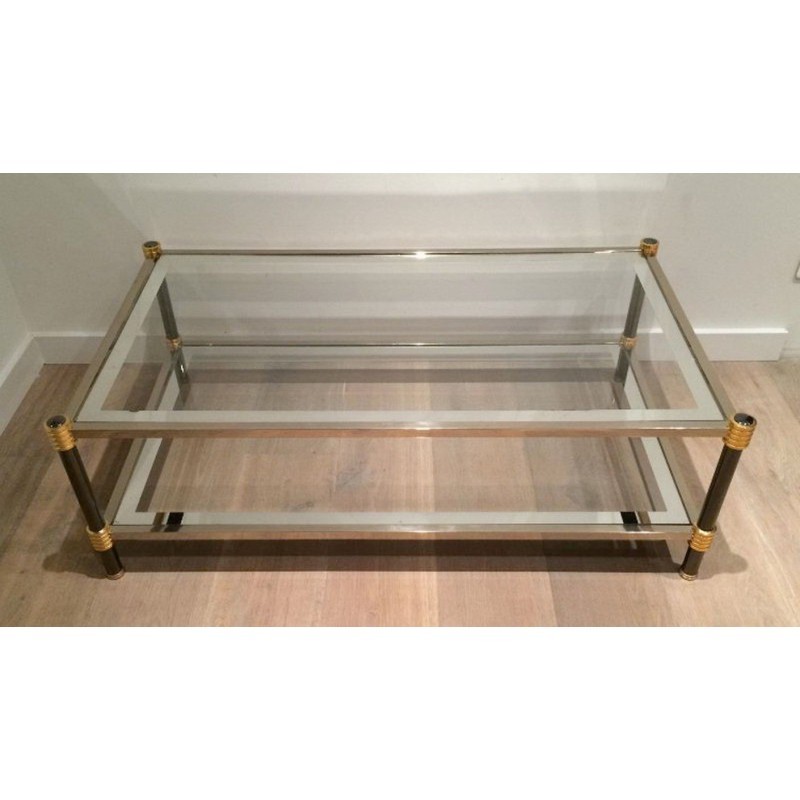 Coffee Table with Gun-Metal Patina and Gilt Metal. Circa 1970