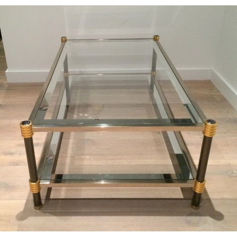 Coffee Table with Gun-Metal Patina and Gilt Metal. Circa 1970