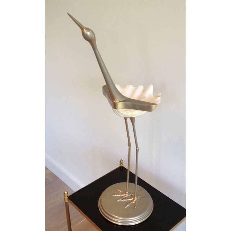 Stylized Metal and Shell Bird Sculpture. Circa 1960