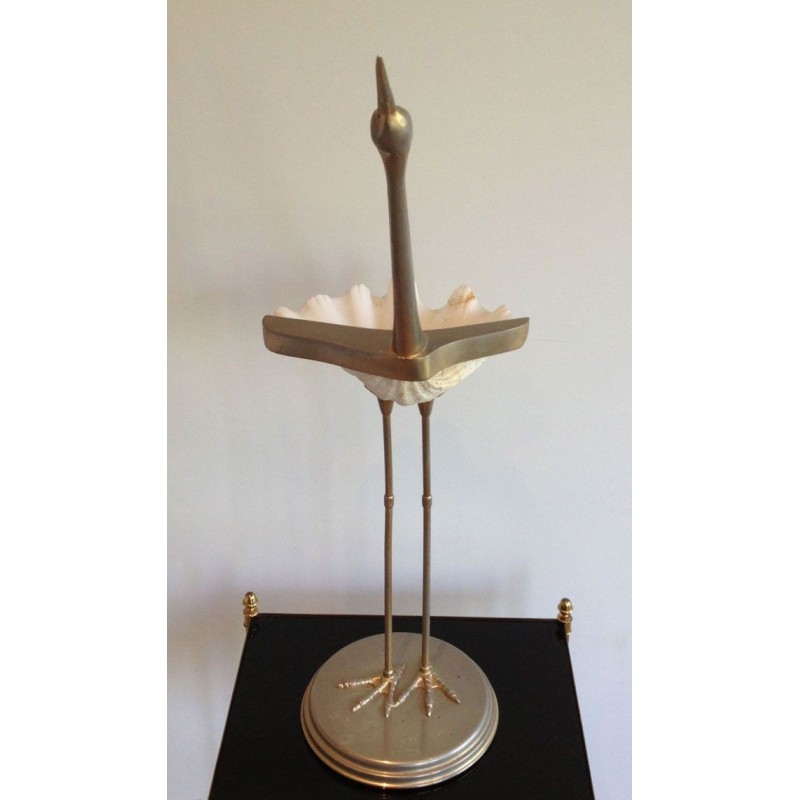 Stylized Metal and Shell Bird Sculpture. Circa 1960
