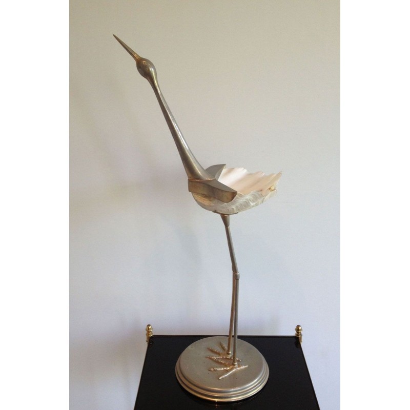 Stylized Metal and Shell Bird Sculpture. Circa 1960