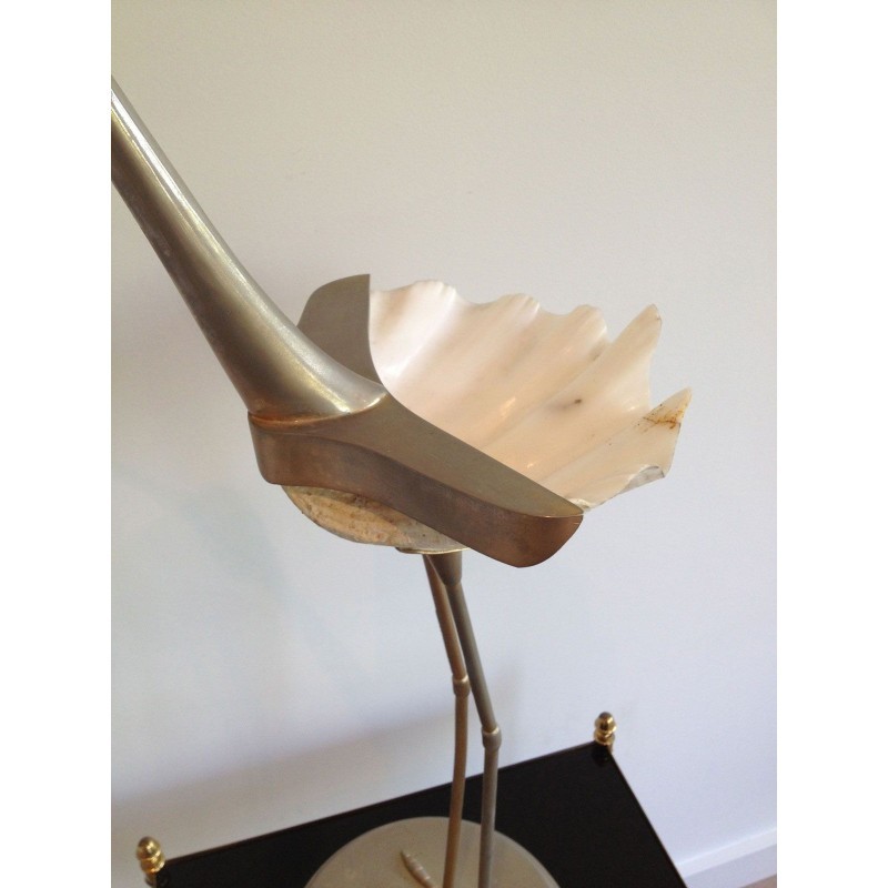 Stylized Metal and Shell Bird Sculpture. Circa 1960