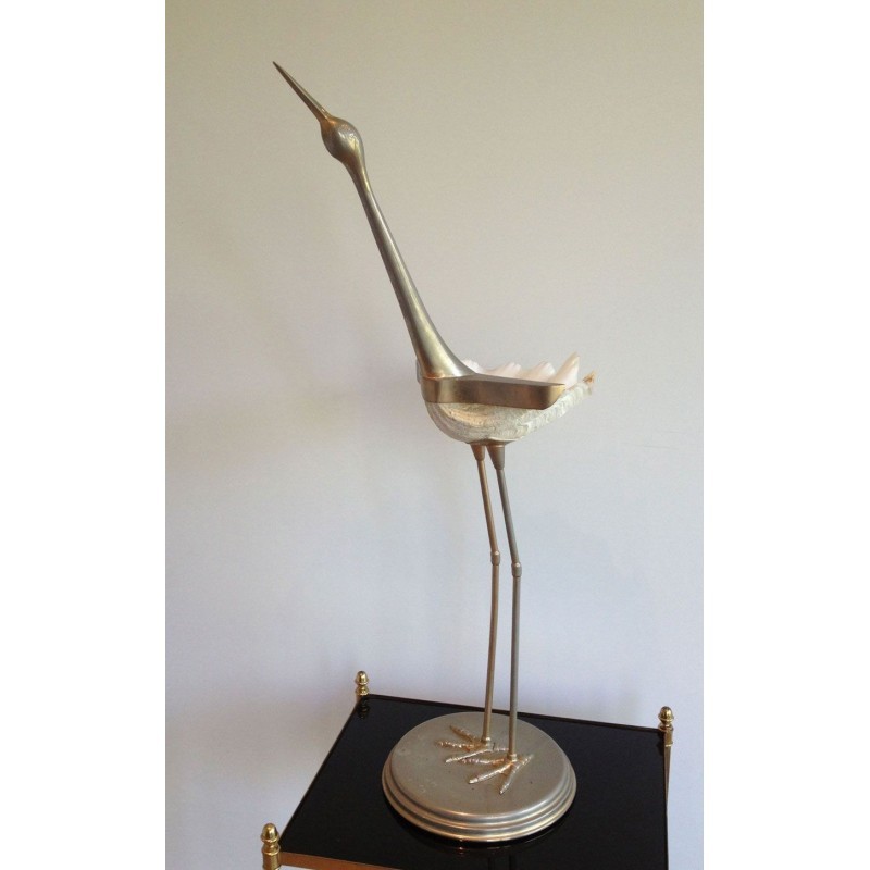 Stylized Metal and Shell Bird Sculpture. Circa 1960
